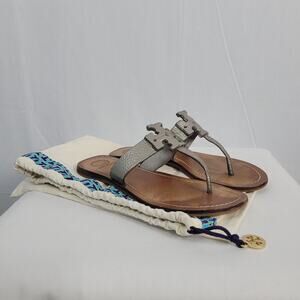 Tory Burch Moore Metallic Pewter Leather Thong Sandals women's size 6.5M Casual
